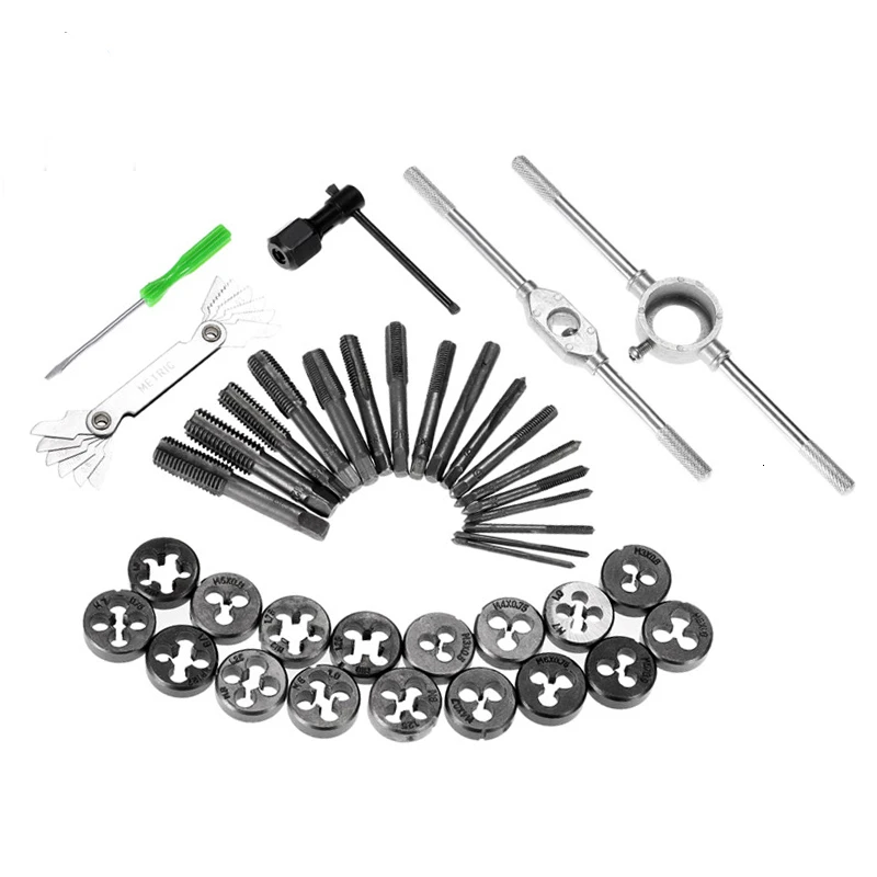 

FGHGF 40pcs Set Metric Taps Dies Adjustable Holder Thread Gauge Threading Wrench Tools With Plastic Case