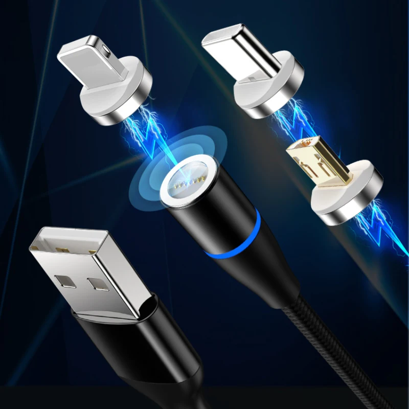 3 в 1 Магнитный а кабель для быстрой зарядки Lightning Micro USB Type C iPhone Android Samsung Huawei Xiaomi