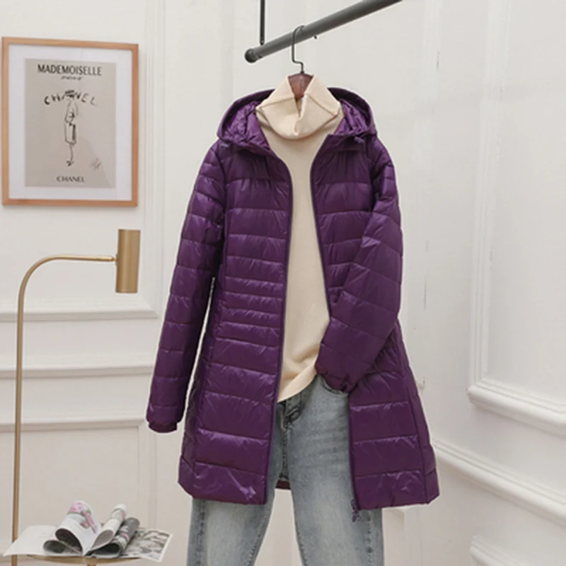 Длинный пуховик из матовой ткани 5XL 6XL женский зимний ультра легкий с капюшоном