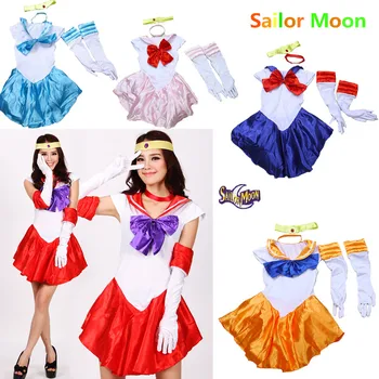 

Anime Sailor Moon Cosplay Costume Uniform Fancy Party Dress Gloves Headwear Tsukino Usagi Mercury Mars Jupiter Venus Chibiusa