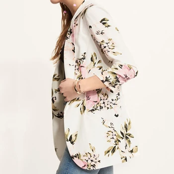 

Fashion Print Pocket Blazers Spring Autumn Outerwear Long Sleeve Turn Down Collar White Open Stitch Regular Blazer Ladies