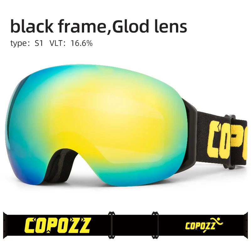 black frame glod COP0ZZ лыжные очки безрамные двухслойные UV400 Анти-туман большая Лыжная маска для мужчин и женщин уличные лыжные и сноубордические очки - Цвет: black frame glod