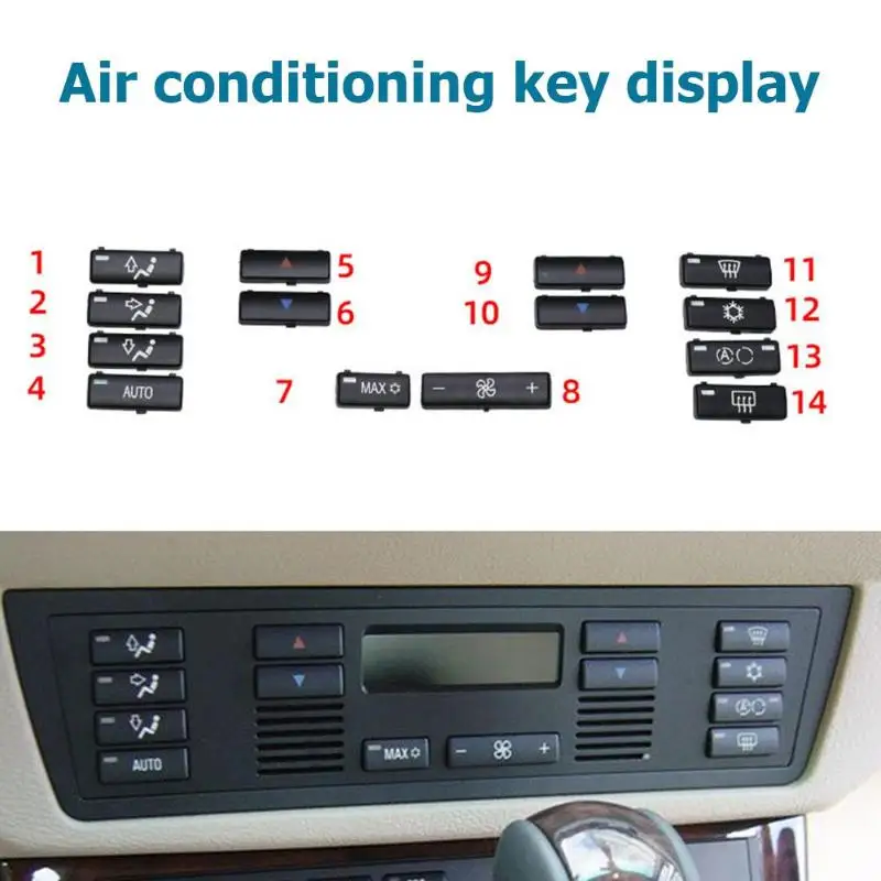 

VODOOL 14Pcs/Set Car Climate Control A/C Air Conditioning Switch Button Cover Key Caps For BMW X5 E53 99-06 5 Series E39 96-02