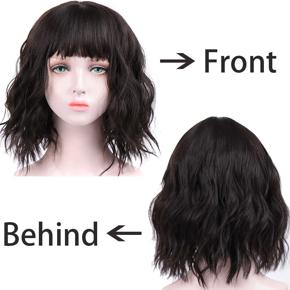 MSTN Synthetic Short Wavy Wigs for Black African American Synthetic Hair Purple Wigs with Bangs Heat Resistant Wig For Women