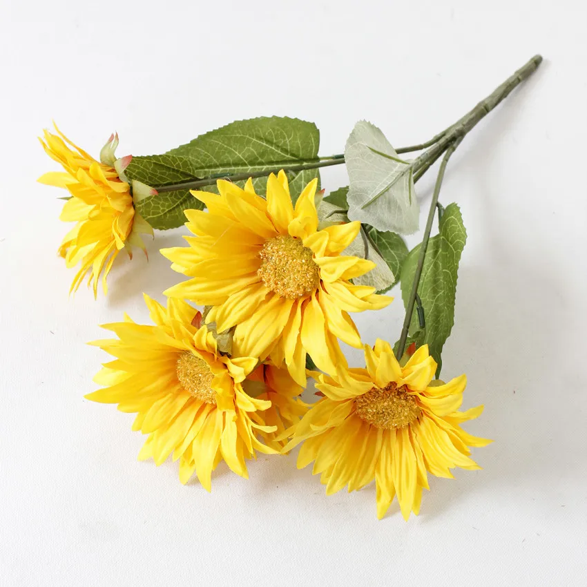 

1Pcs 5 Heads Artificial Flower Sunflower Fake Flower Bouquet Sunflowers For Home Christmas Wedding Decoration JH190