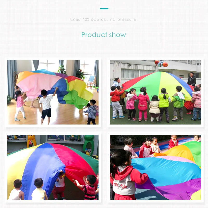  Happymaty 2M/3M/3.6M/4M Diameter Outdoor Rainbow Umbrella Parachute Toy Kindergarten Teamwork Game  - 4000179740995