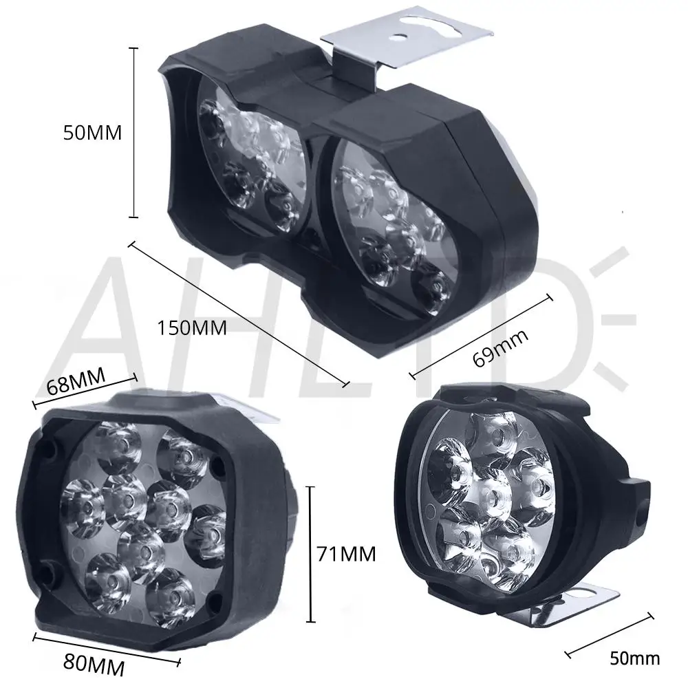Рабочий светильник 6/9/12/18 светодиодов высокого Мощность 1500LM мото головной светильник лампа скутер светодиодные противотуманные фары 6000K белый точечный светильник AC/DC 12V 24V