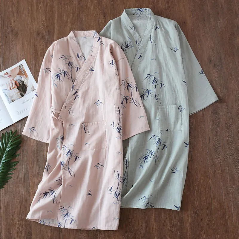 Cotton Bathrobe Spring Summer Guaze Couple Male Female Kimono Japanese Style Nightwear Daily Casual Home Lounge