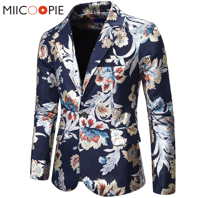 

Single Button Printed Floral Blazer Men Luxury New Formal Slim Fit Wedding Party Jacket Suit Men Blazzer Hombre White Black Navy