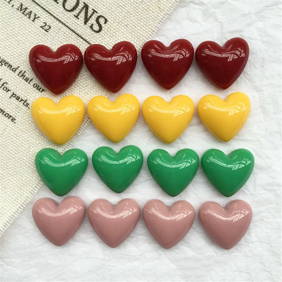 

Оптовая продажа, 100 шт., однотонные пуговицы из смолы, в форме сердца, кабошоны с плоской задней поверхностью, декоративный аксессуар, наклейка, материал для бисероплетения, 17*18 мм