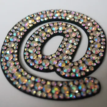 

Rainbow Rhinestones Email Symbol AT @ Sign Sew Iron On Patches Shining Badges For Name DIY Dress Jeans Appliques Decoration