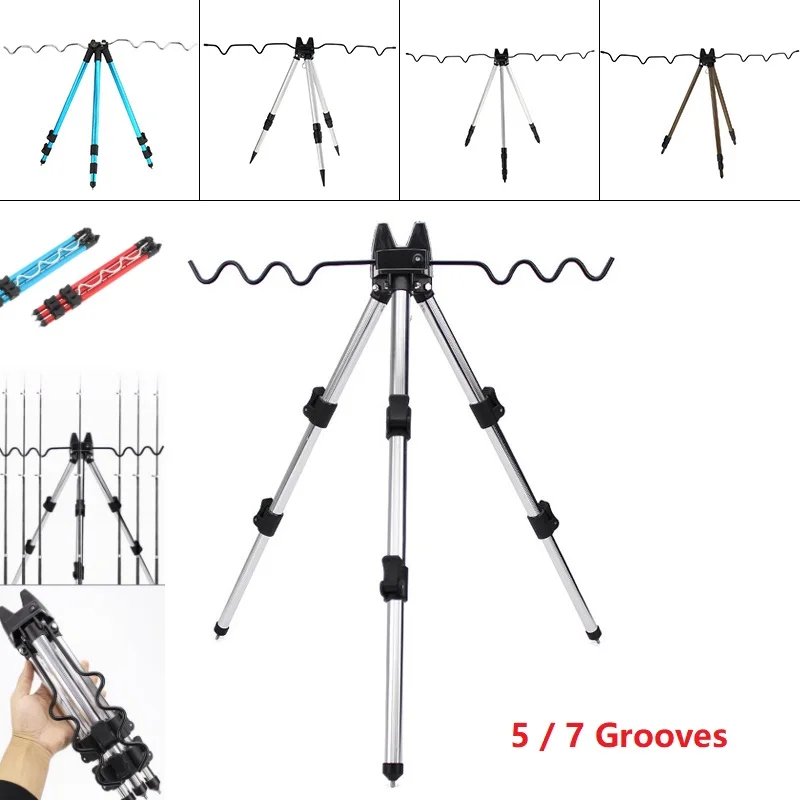 Fishing Rod Holder Aluminum Alloy Telescopic 5 / 7 Groove Portable Collapsible Sea Pole Bracket