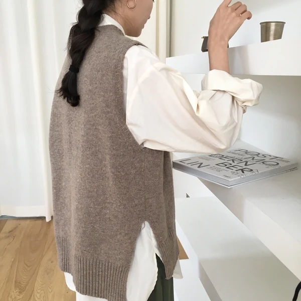 RUGOD New Women Solid Plain Sweater Vest O-neck Sleeveless Pullover Knitted Vest Office Lady Temperament Casual Chic Vest Coat