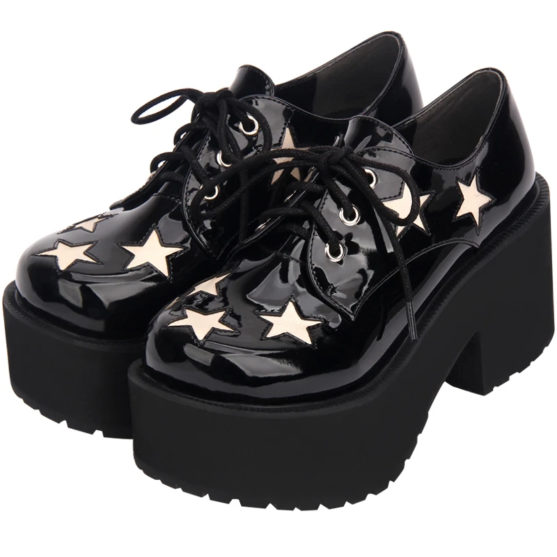 Equipo de juegos Incorrecto sacerdote Zapatos Punk para mujer, calzado de plataforma alta, estrellas, cuero  brillante, Oxfords|Zapatos de tacón de mujer| - AliExpress