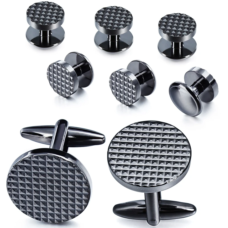 Men's cufflinks and stud sets, simple and fashionable metal striped tuxedo shirt and stud set,mens meetings accessory gift