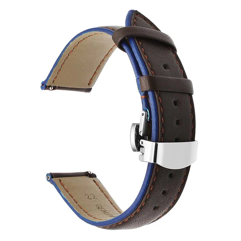 Двухцветный ремешок из натуральной кожи для samsung Galaxy Watch 46 мм/gear S3 Frontier классический ремешок для часов стальной ремешок с застежкой-бабочкой - Цвет ремешка: Brown Blue S