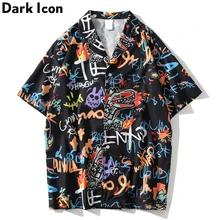 DARK ICON Dinosaur Graffiti Hip Hop Shirt For Men Short Sleeve Fashion Street Shirt Male Clothing