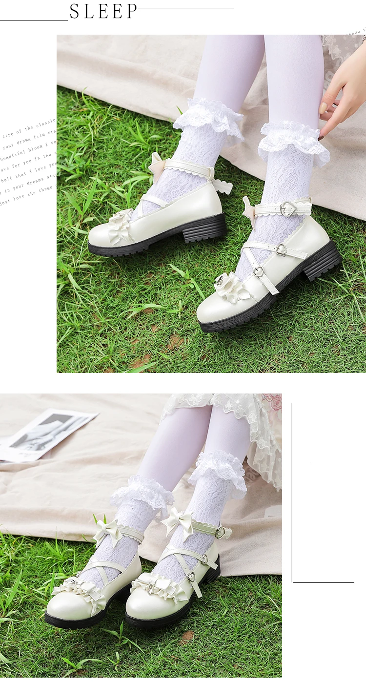 Туфли Лолиты в стиле Колледж, для студенток; обувь для учащихся из искусственной кожи с кружевом и бантиком, носки-тапочки, низкий каблук, круглый носок LoveLive