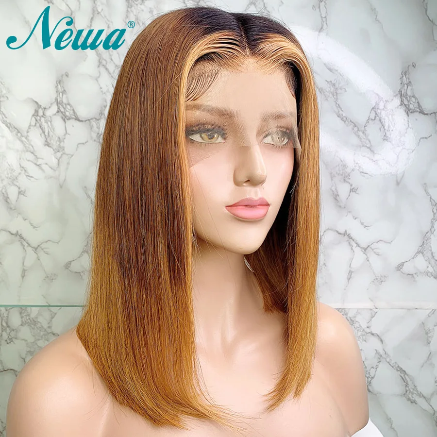 Newa Hair Ombre Lace Front Human Hair Wigs With Baby Hair Straight Lace Front Wig 130/150% Brazilian Remy Hair 13x6 Bob Wigs