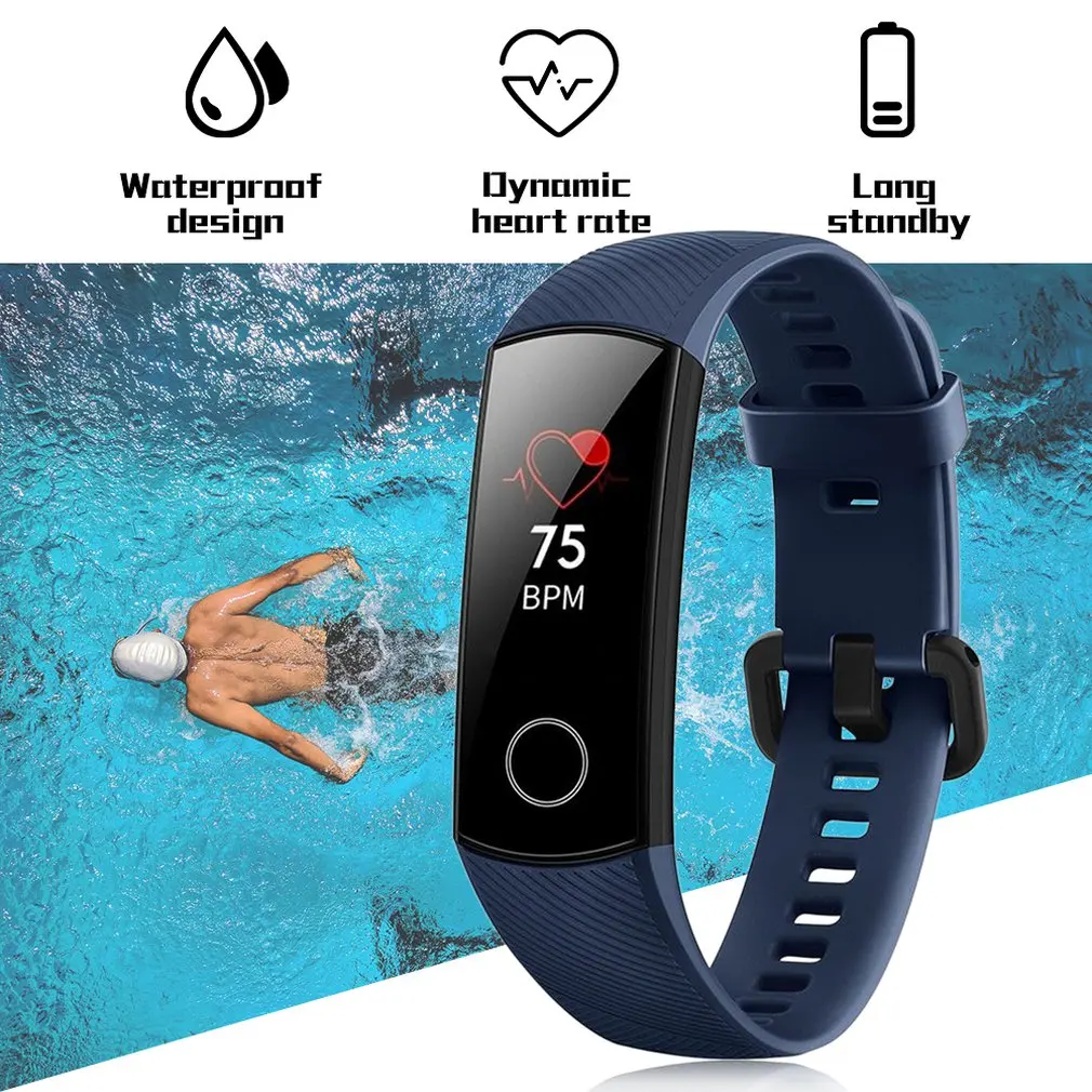 Huawei Honor Band 4 смарт-браслет 2.5D Стекло Сенсорный экран Bluetooth гаджет с монитором и датчиком подсчета сердечного ритма, Поддержка устройств на базе Android и IOS