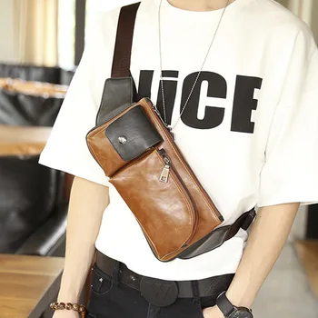 

Classic male shoulder bags Multi-pocket chest bag messenger bag PU leather versatile travel casual shoulder bags men waist bag