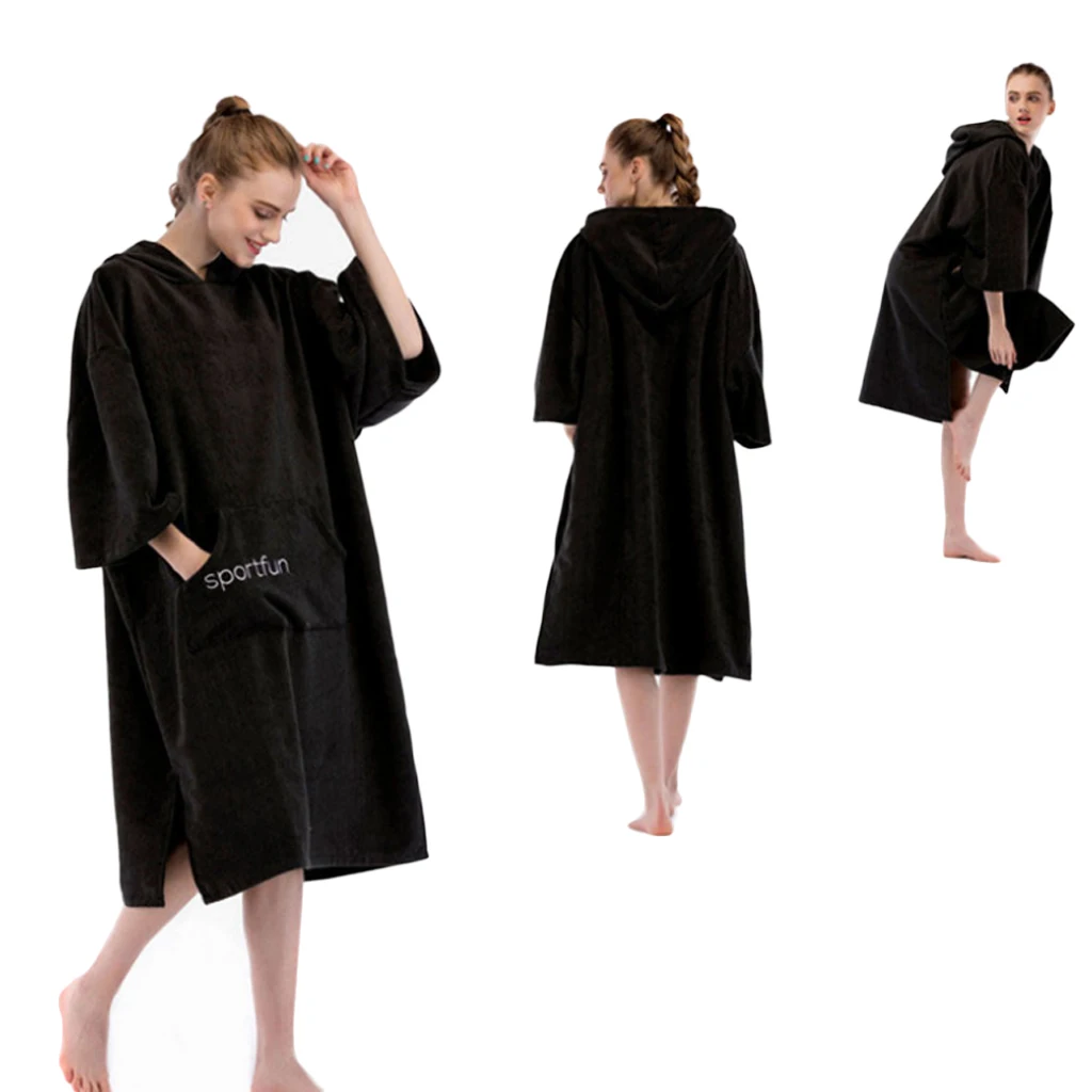 Microfiber Surf Beach Hooded Poncho w/ Front Poccket Water-absorbing Quick Dry Bathrobe Wetsuit Changing Robe/Towel 