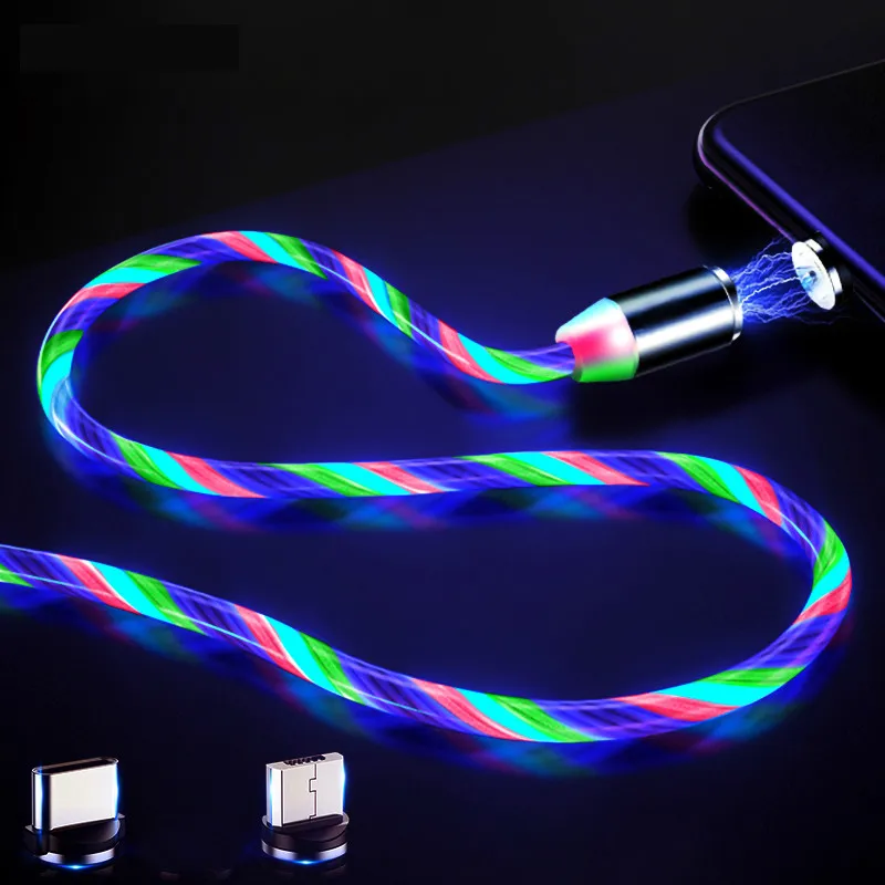 Светодиодный светящийся Магнитный кабель Micro USB Type C 2 4 А зарядный для Huawei Android