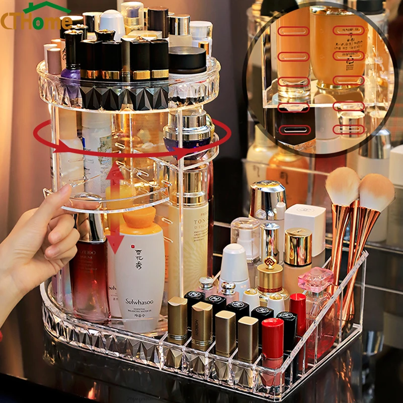 

360 Degree Rotation Transparent Acrylic Cosmetics Storage Box Fashion Spin Multi-function Detachable Makeup Beauty Organizer