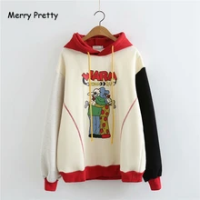 Merry Pretty Women's Cartoon Print Funny Hoodies Sweatshirts Winter Long Sleeve Patchwork Contrast Color Hooded Pullovers