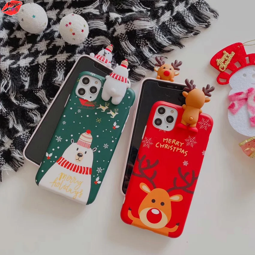 Glitter Christmas Deer Bear Phone Case For iPhone XR 11 Pro XS Max X 8 7 6 6s Plus Dynamic Liquid Quicksand Bling Sequins Cover (4)