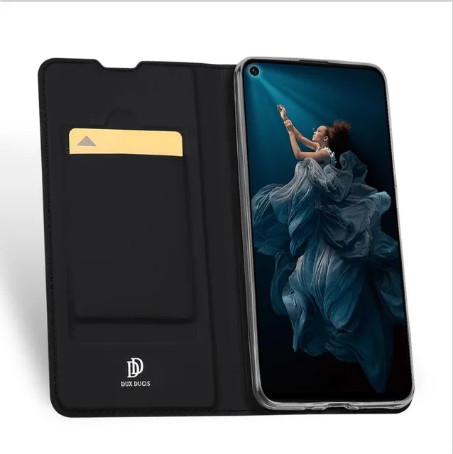 Чехол-книжка для huawei Nova 5T, Роскошный чехол из искусственной кожи, противоударный чехол-подставка для huawei Nova 5 T 5 T AL-L21, чехол для телефона s - Цвет: Black