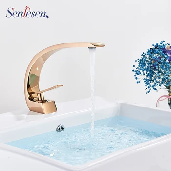 

Senlesen Rose Golden Basin Faucets Brass Deck Mounted Bathroom Sink Faucets Hot And Cold Water Tap