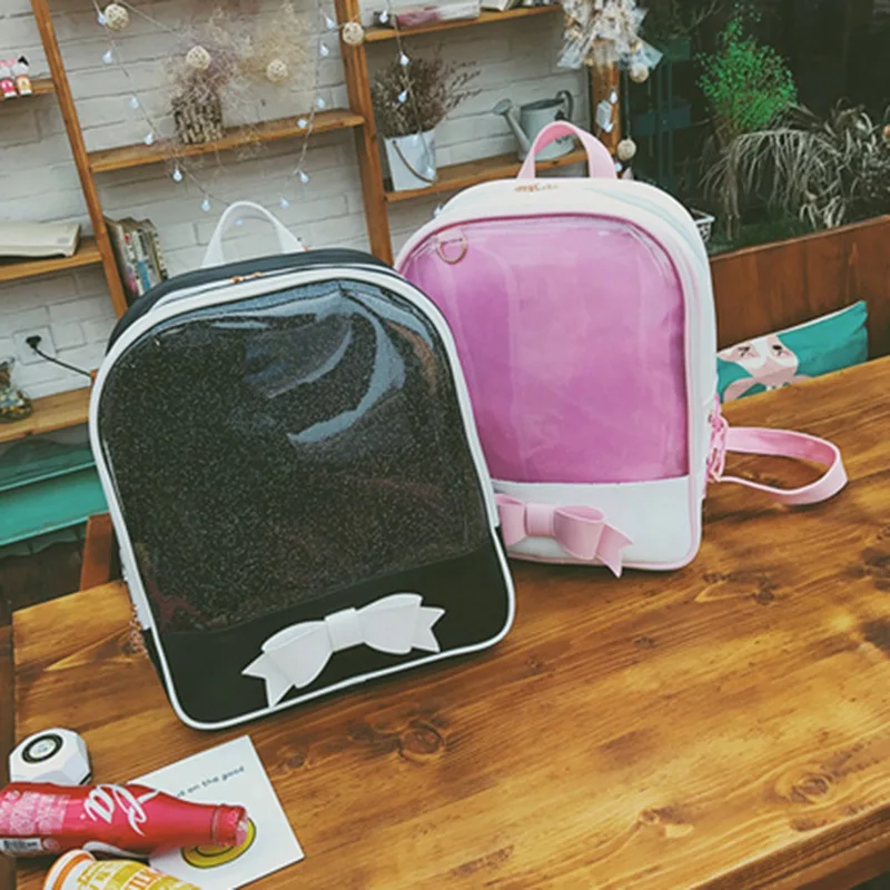 Детский рюкзак Harajuku, школьные сумки, милый прозрачный рюкзак с бантом, Рюкзак Kawaii для девочек-подростков