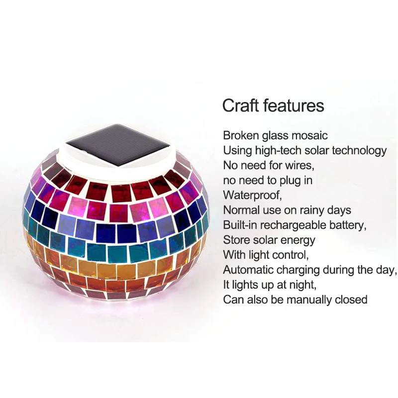 RGB из мозаичного стекла на солнечной батарее шар светодиодный свет сада красочная Солнечная настольная лампа мозаика Солнечная баня многоцветная Ночная лампа