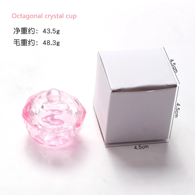 Nail Tools 1Pcs Pink Crystal Acrylic Liquid Dish Tappen Dish Glass Cup With Lid Bowl For Acrylic Powder Monomer