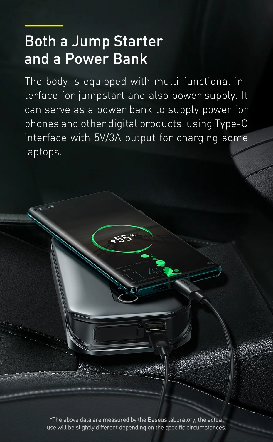 Baseus Car Jump Starter 12000mAh 1000A Portable Emergency Jumpstarter Power Bank 600A Booster Starting Device Charging Powerbank wireless power bank