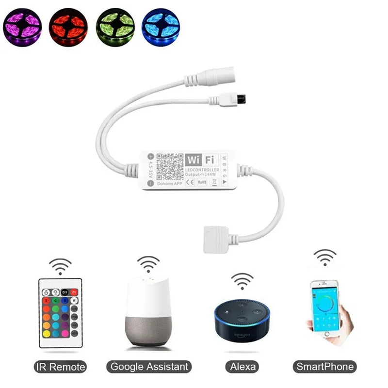 

5Pin LED Strip Light Flexible RGB Tape LED Light Controller Apple HomeKit APP 24Key Controller+ Adapter DC5-25V Voice Control