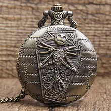 Бронзовый кошмар перед рождественские карманные часы Джек Скеллингтон Череп Скелет кварцевые карманные часы брелок цепь для женщин мужские часы