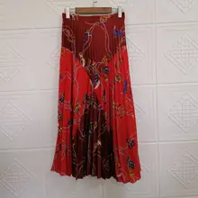 Новая Винтажная Красная Женская юбка миди Милая печать плиссированная Дамская длинная юбка