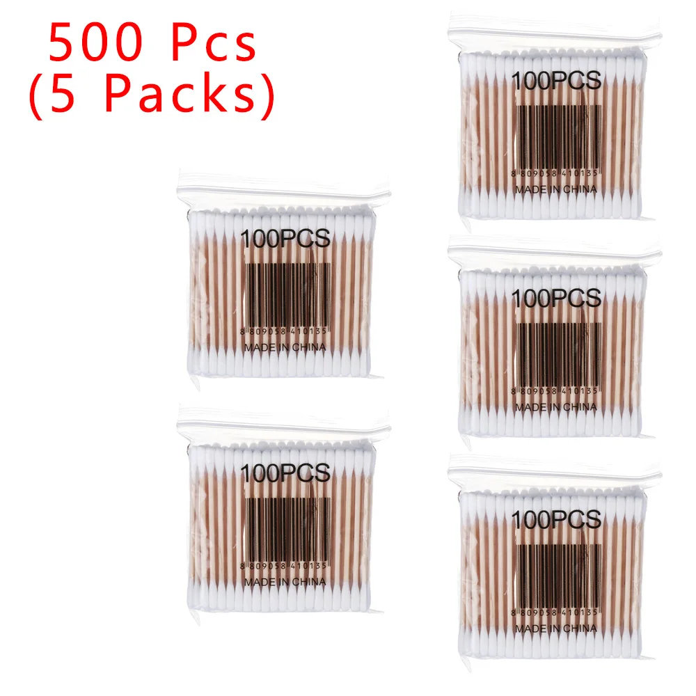 500Pcs 100/200/500 шт Двойная Головка ватные палочки деревянные палочки, красная объемная точка, парафиновый принтер gelli(Красота аппликатор для макияжа ватные палочки для носа, чистка ушей инструменты для здоровья - Цвет: 500Pcs