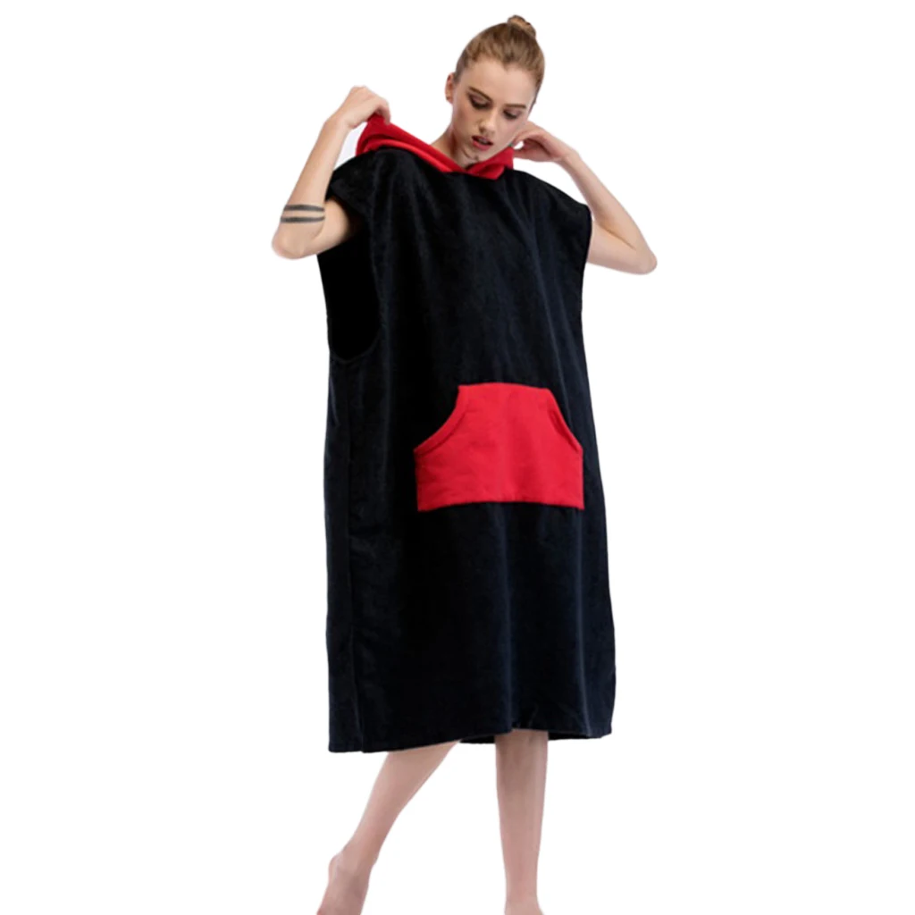 

Unisex Surf Beach Poncho Towel Wetsuit Changing Robe & Hood, Pocket - One Size Fits All - 110 x 75 cm