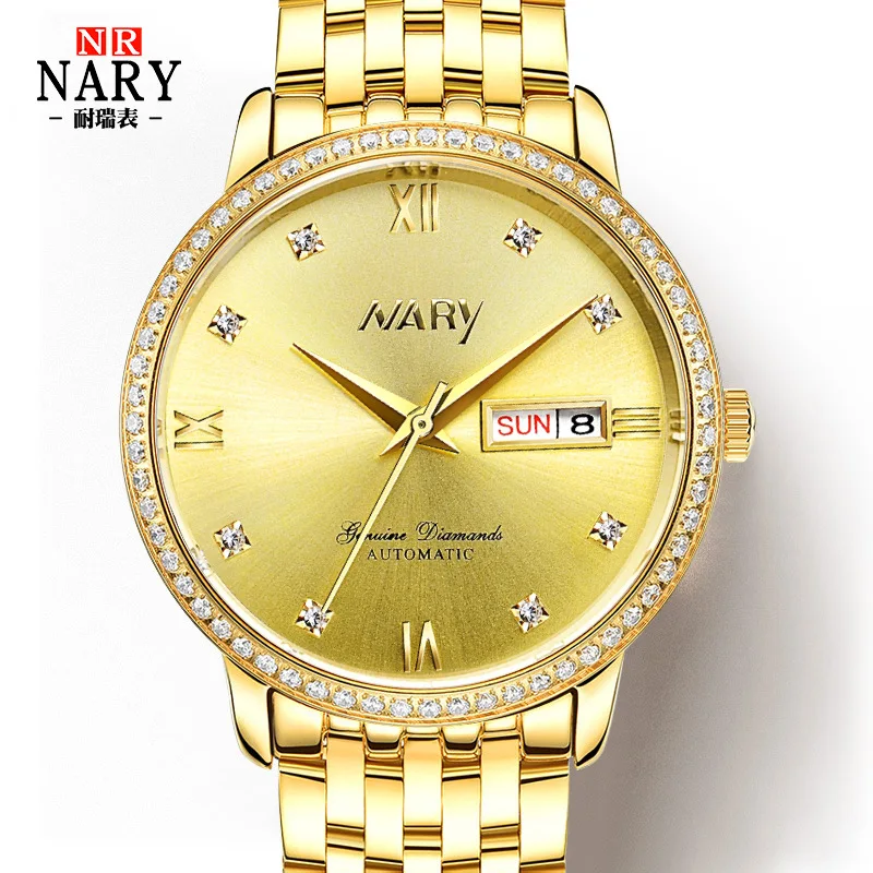 

Nary/NARY MEN'S Mechanical Watch Fully Automatic Diamond Set-Style Business Clean Steel Waterproof Machinery Watch 18092