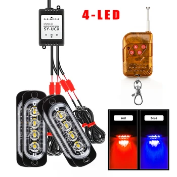 

Dash Car lights Emergency Warning Lamp 2 wire 4pcs 4-LED Red+Blue Strobe