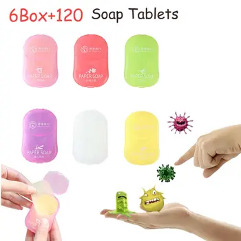 

AU 6Box+120Soap Tablets Portable Soluble Soap Paper Small Soap Hand Wash Tablets