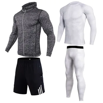 

White Tracksuit Men Elastic Sportswear Soft Breathable Jogging Training Gym Fitness Compression Clothing Man Running Set S-4XL