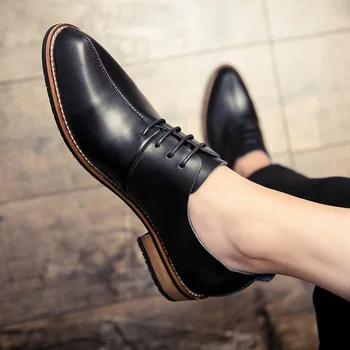 

leather Men Dress Shoes Buckle Strap Office Business Wedding party Handmade Formal Pointed Toe lace up Oxfords Men Shoes k3