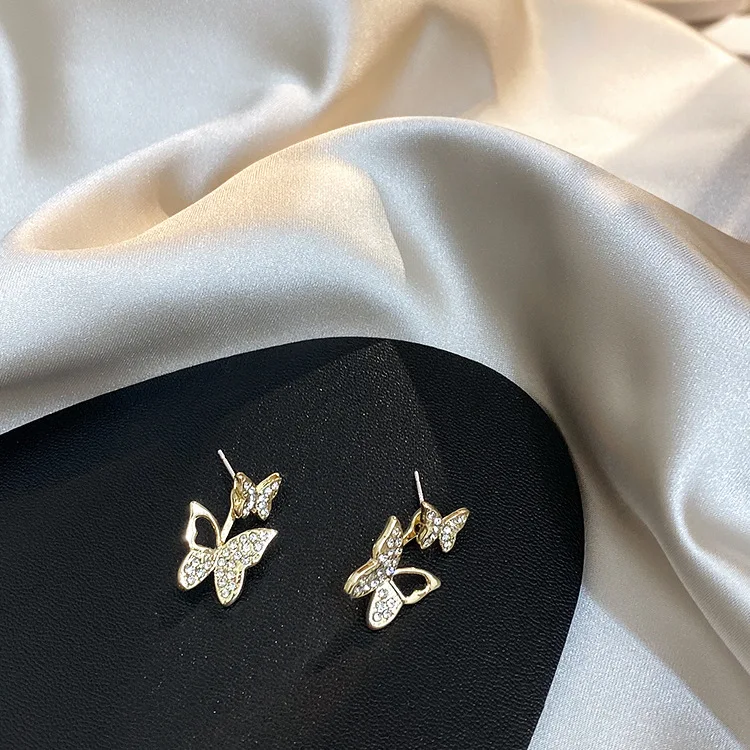 Женские съемные серьги подвески с бабочками Подарочные золотистые из