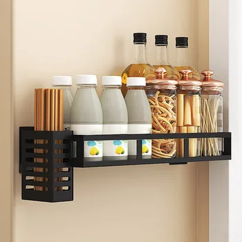 

Rack With Utensil Holder Universal Home Hanging Punch Free Wall Mount Space Saving Kitchen Cabinet Seasoning Display