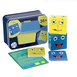 Wooden Expressions Matching Block Puzzle Educational Games Montessori Toy For Kids Preschool Ages 3 Years And Up Face-Changing