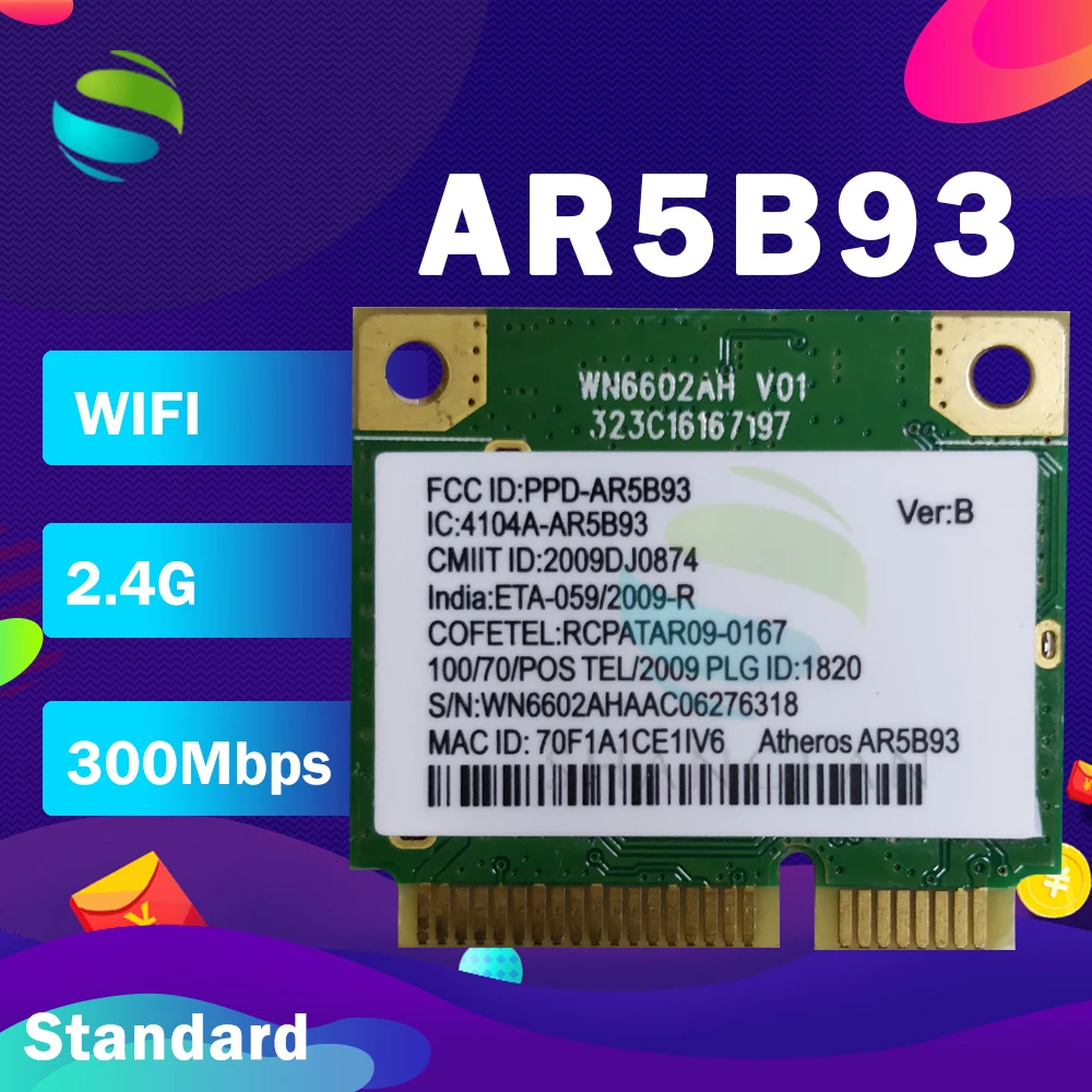 Беспроводной Wlan WiFi-карта AR5B93 AR9283 Mini PCI-E 300 Мбит/с для Atheros Nov11 | Компьютеры и офис